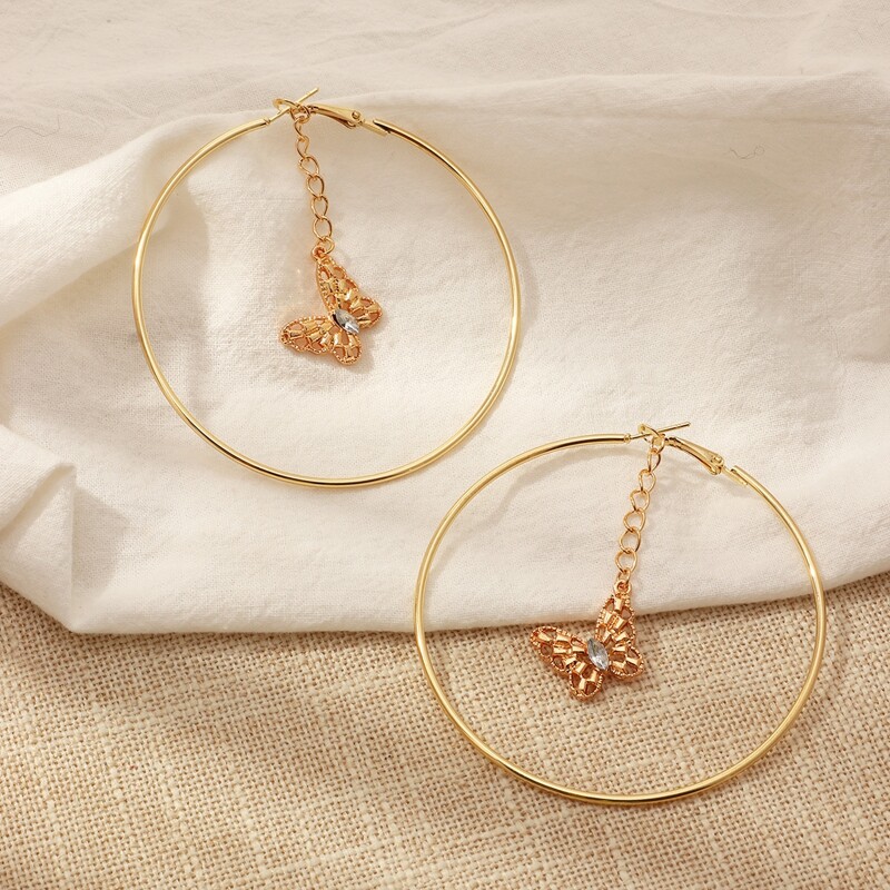 

Butterfly Charm Drop Earrings, Gold