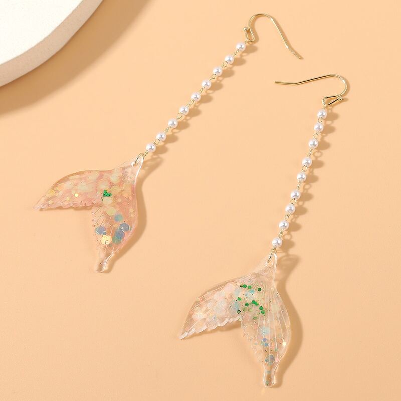 

Fishtail Charm Drop Earrings, Pink