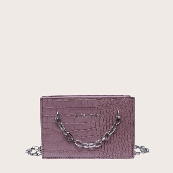 

Croc Embossed Chain Satchel Bag, Purple