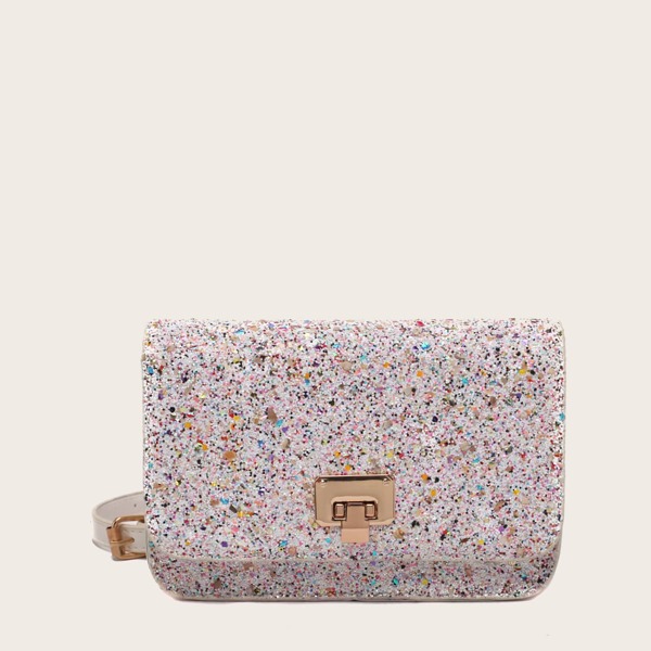 

Glitter Decor Flap Crossbody Bag, Multicolor