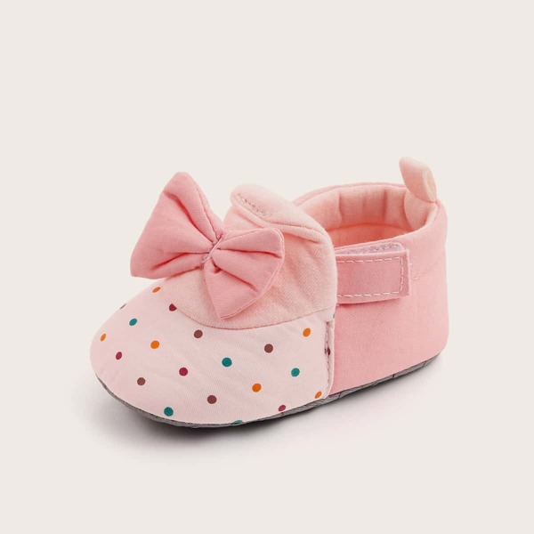 

Baby Girl Bow Decor Polka Dot Soft Flats, Pink