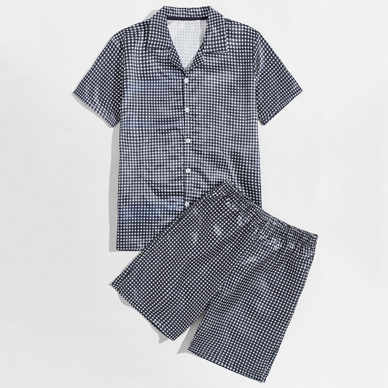 

Guys Gingham Print PJ Set, Navy blue