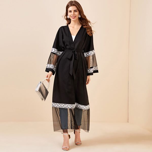 

Абая с сетчатой вставкой и поясом, Чёрный