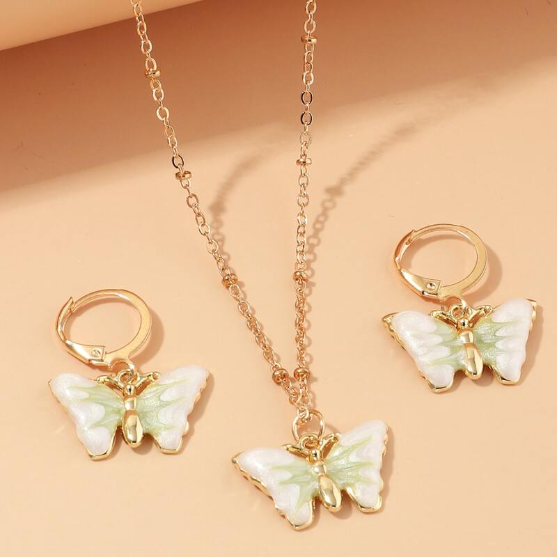 

3pcs Butterfly Charm Jewelry Set, Green