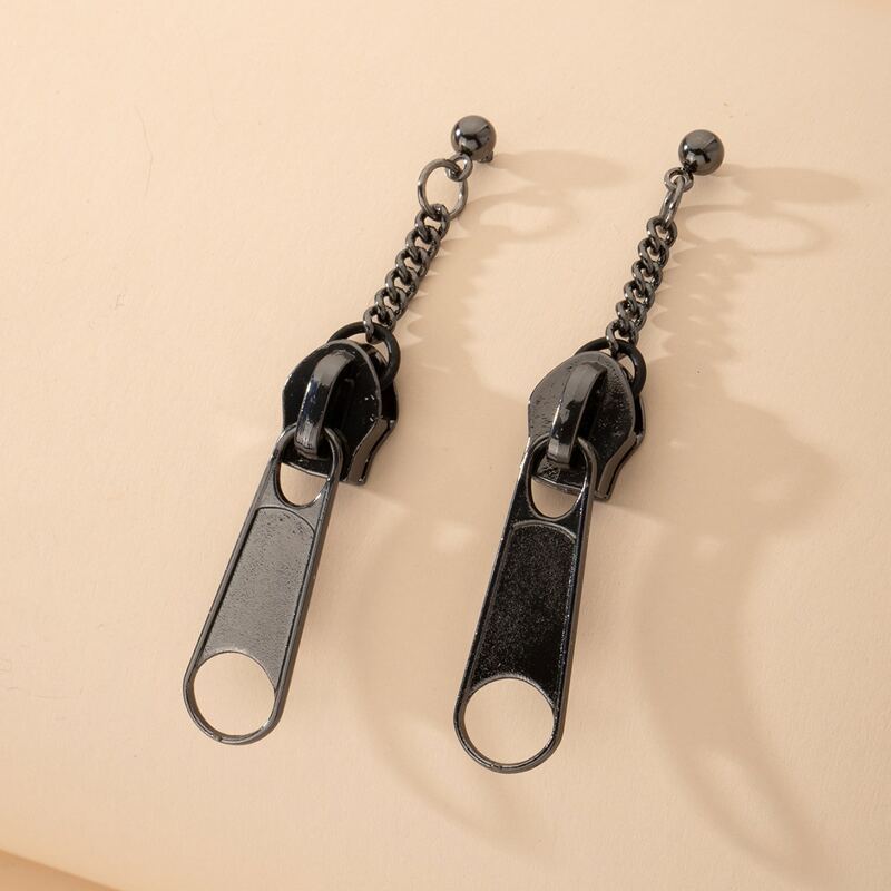 

Zip Charm Drop Earrings, Black