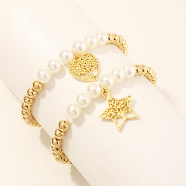 

2pcs Girls Star Charm Bracelet, Gold