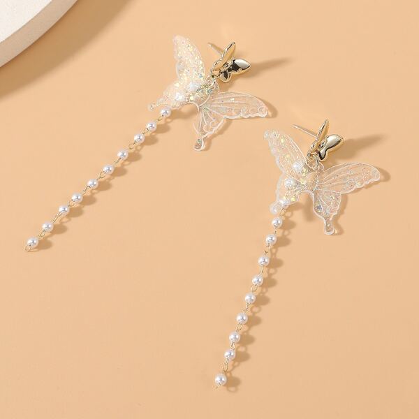 

Faux Pearl Beaded Drop Earrings, Clear