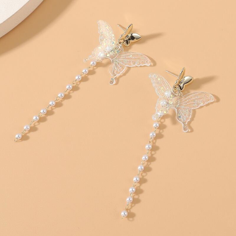 

Faux Pearl Beaded Drop Earrings, Clear