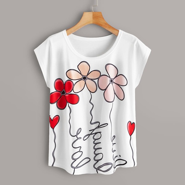 

Plus Floral Print Tee, White