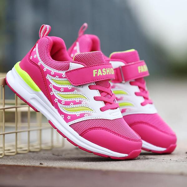 

Girls Ditsy Floral Mesh Panel Sneakers, Hot pink