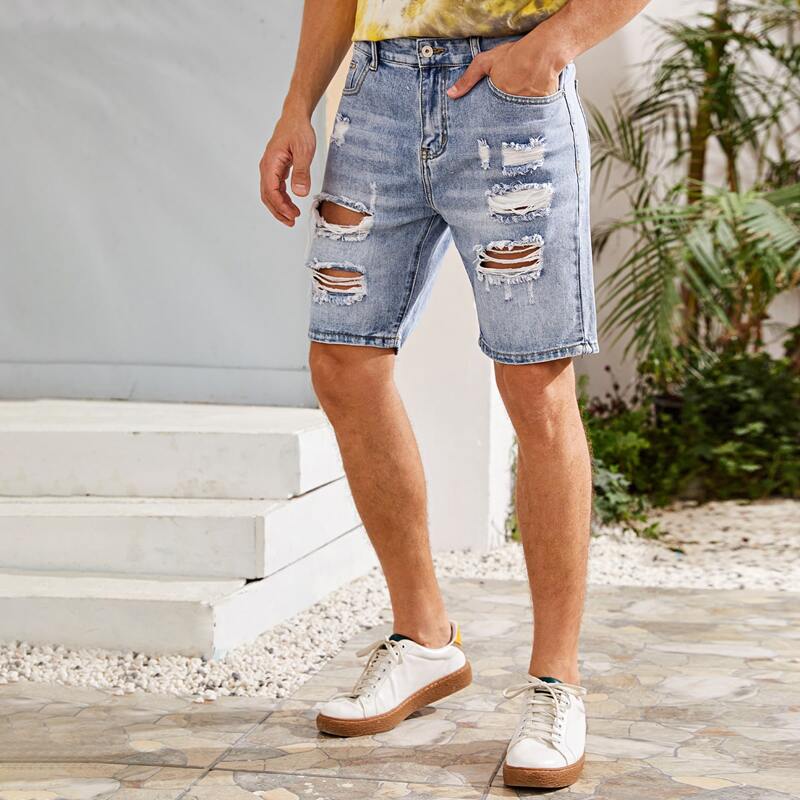 

Guys Ripped Denim Shorts, Blue