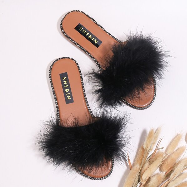 

Faux Fur Decor Sliders, Black