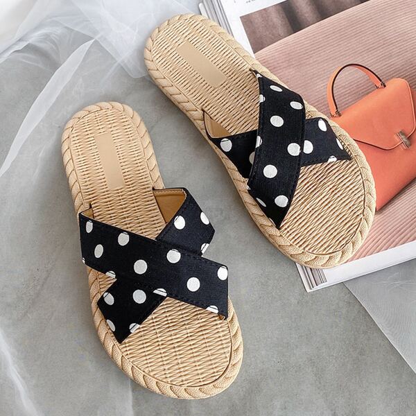 

Polka Dot Cross Strap Sandals, Black