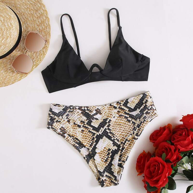 

Snake Skin Push Up Bikini Swimsuit, Multicolor