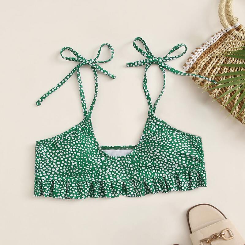 

Dalmatian Ruffle Tie Shoulder Bikini Top, Green