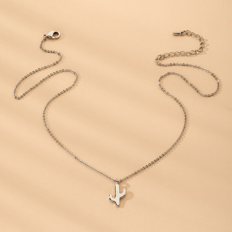 

Cactus Charm Necklace, Silver