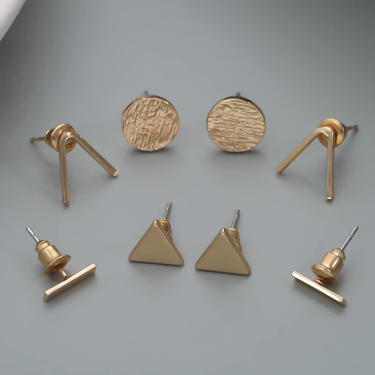 

4pairs Guys Geometric Stud Earrings, Gold