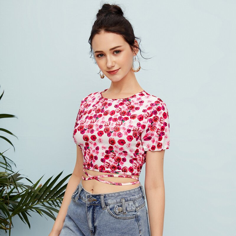 

Floral Backless Crop Top, Multicolor