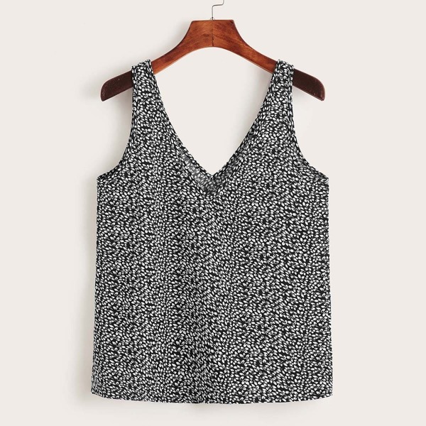 

Double V-Neck Ditsy Floral Tank Top, Multicolor