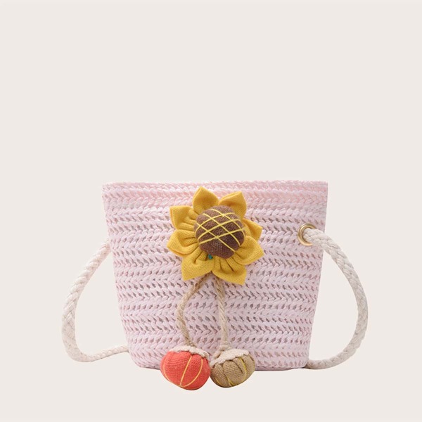 

Girls Flower Decor Braided Crossbody Bag, Pink
