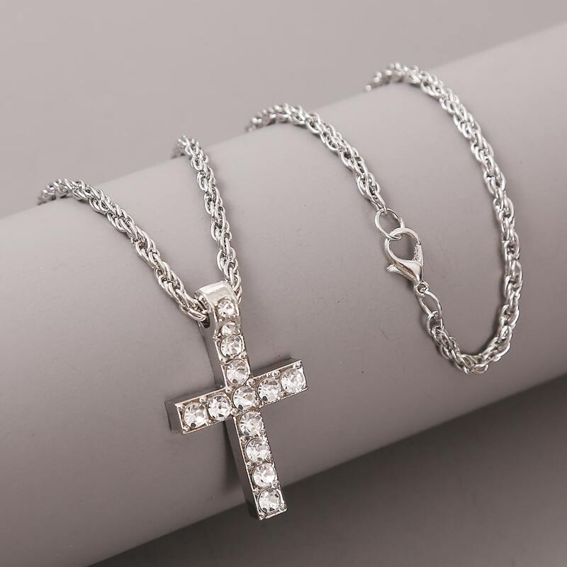 

Guys Cross Charm Necklace, Silver