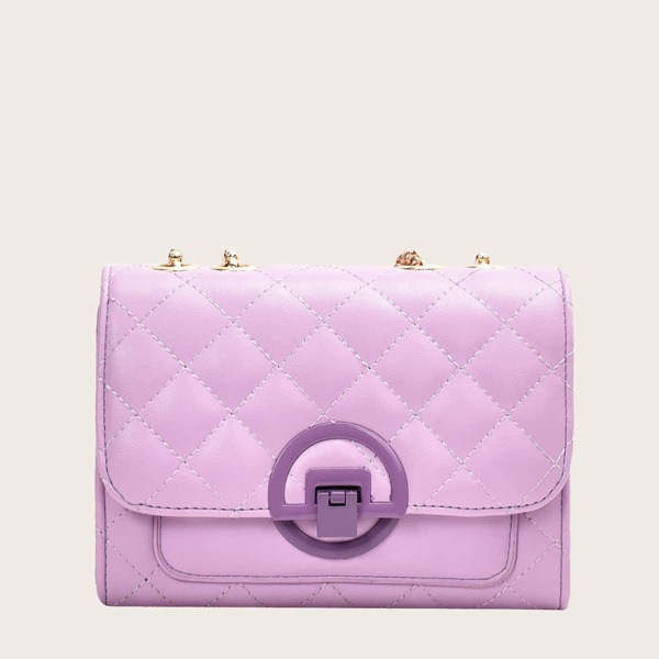 

Quilted Flap Crossbody Bag, Purple