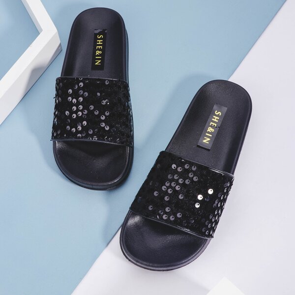 

Sequin Decor Sliders, Black