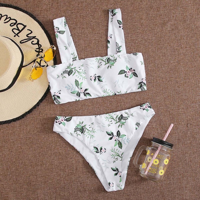 

Floral Square Neck Bikini Swimsuit, White
