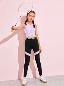 SHEIN Bộ hai mảnh Gái Tương phản Mesh Slogan Nhiều màu Thể thao - Nhiều màu - Xem 1