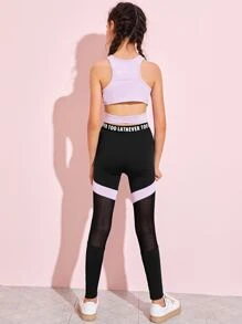 SHEIN Bộ hai mảnh Gái Tương phản Mesh Slogan Nhiều màu Thể thao - Nhiều màu - Xem 2