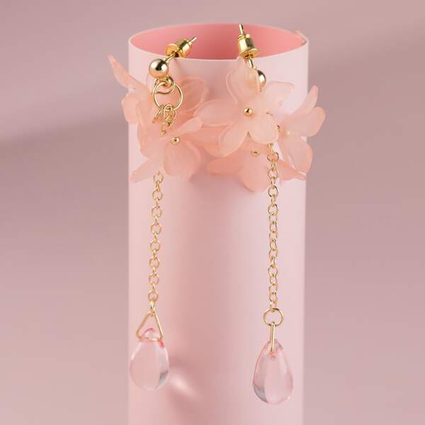 

3pairs Flower Drop Earrings, Multicolor
