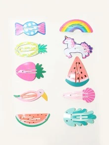 10入組小女童水果設計髮夾 - 彩色 - 查看 2