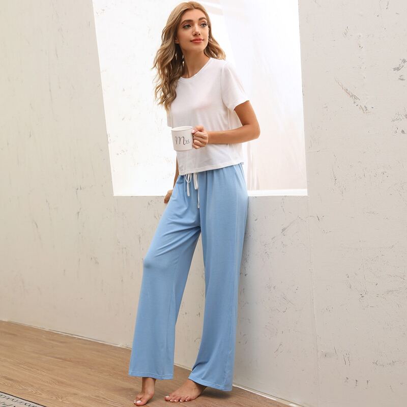 

Solid Tee & Knot Detail Pants PJ Set, Multicolor
