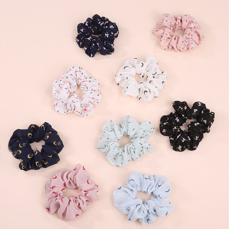 

9pcs Flower Pattern Scrunchie, Multicolor