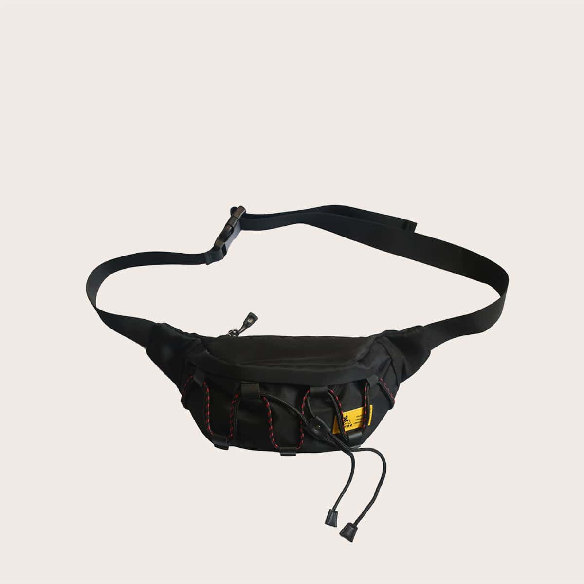 

Guys Drawstring Decor Fanny Pack, Black
