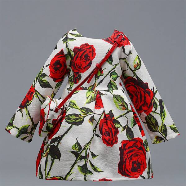 

Платье с цветочным принтом и сумкой для девочек, Многоцветный