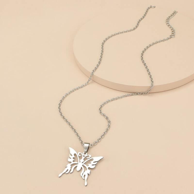 

Guys Butterfly Charm Necklace, Silver