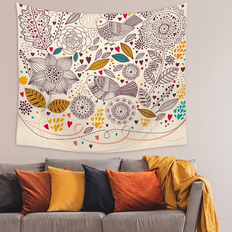

1pc Flower & Bird Print Tapestry, Multicolor