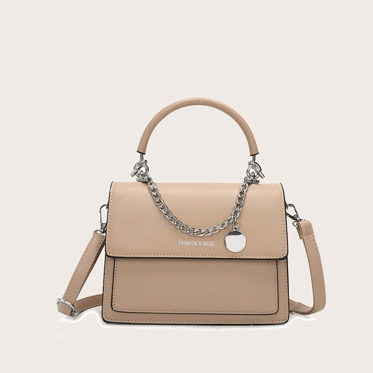 

Letter Graphic Flap Satchel Bag, Khaki