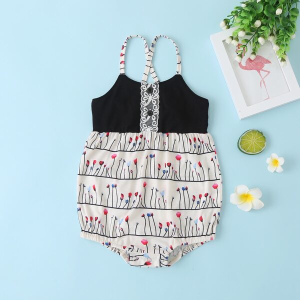 

Baby Girl Lace Panel Floral Print Cami bodysuit, Multicolor