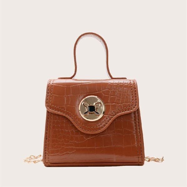 

Mini Croc Embossed Satchel Bag, Brown