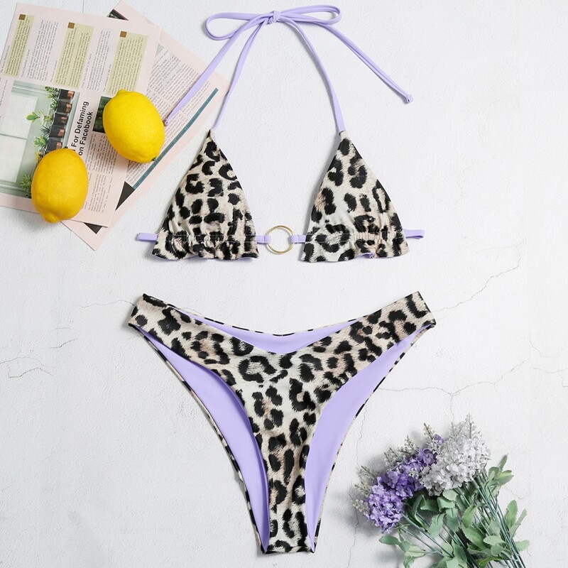 

Leopard Triangle High Cut Bikini Swimsuit, Multicolor