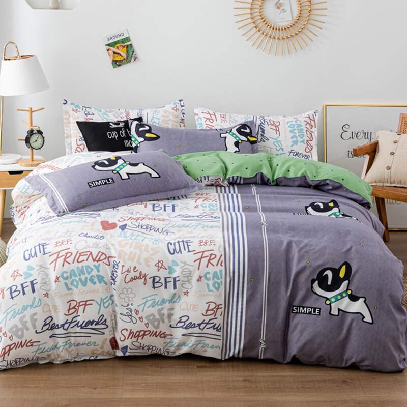 

Cartoon & Letter Graphic Bedding Sets Without Filler, Grey
