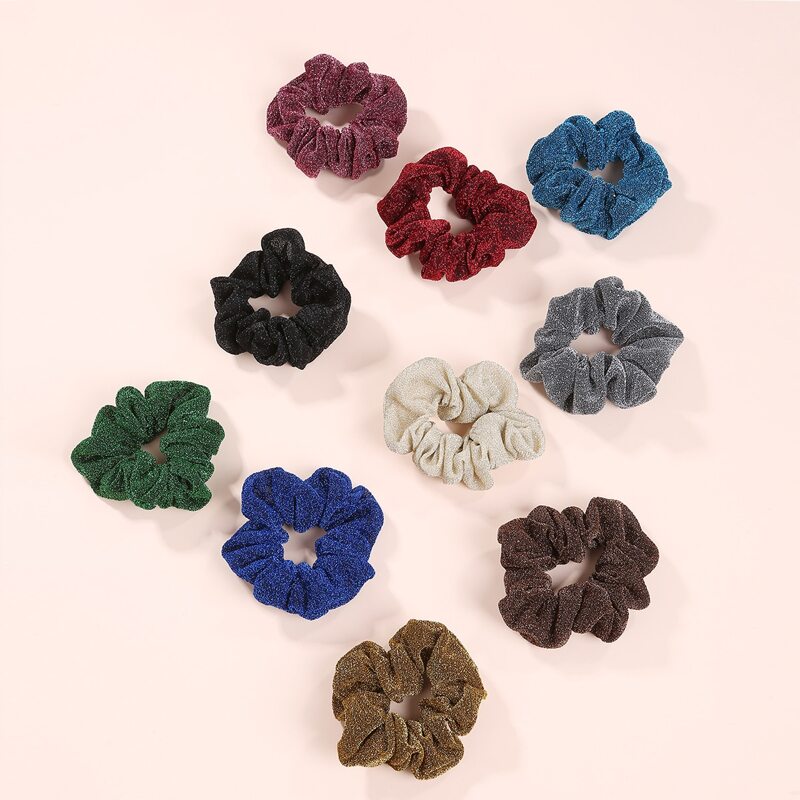 

10pcs Simple Glitter Scrunchie, Multicolor