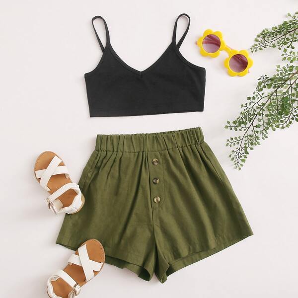 

Toddler Girls Cami Top & Button Detail Shorts, Multicolor
