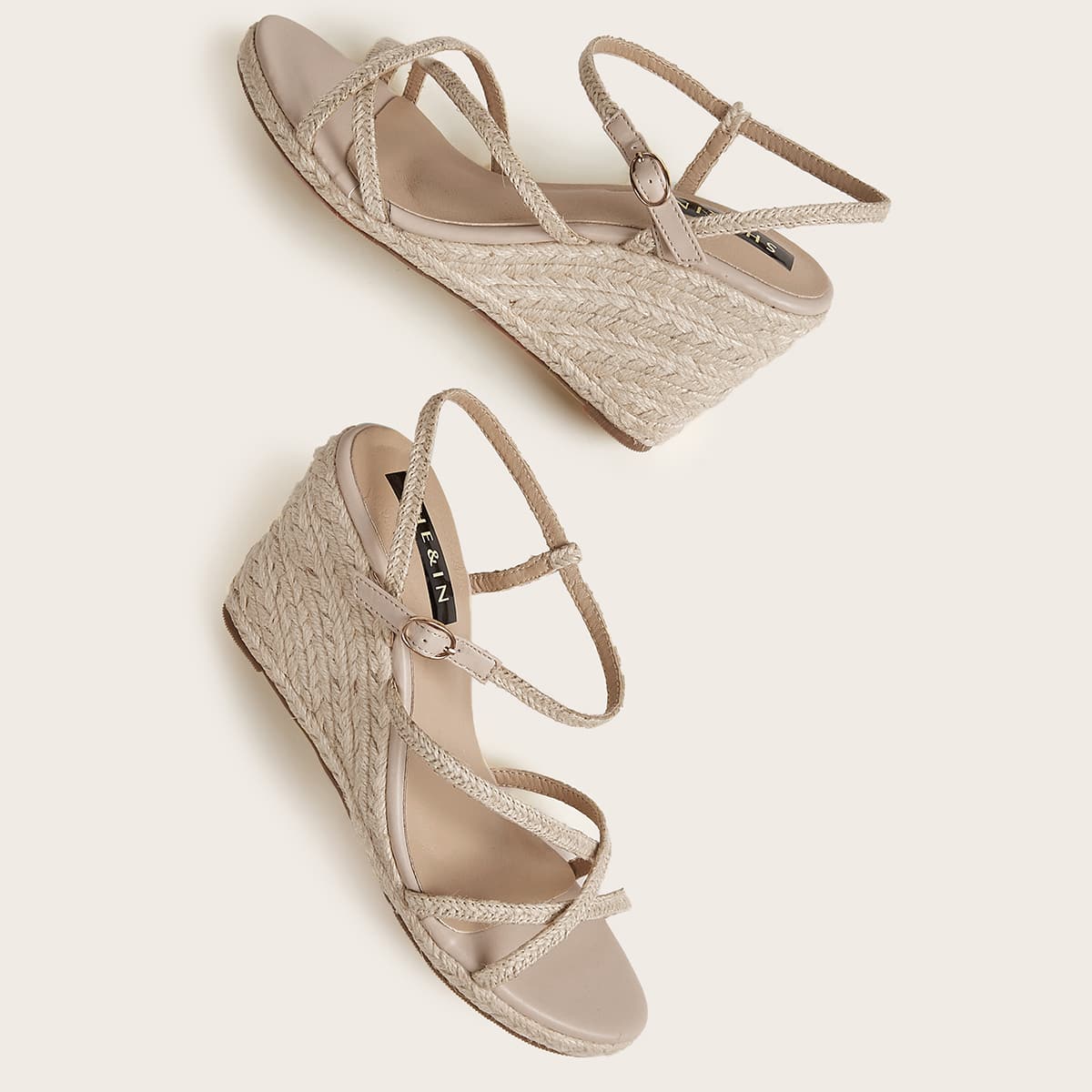 

Braided Cross Strap Espadrille Wedges, Beige