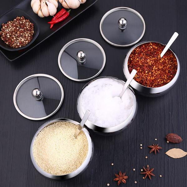 

1pc Seasoning Can & 1pc Spoon & 1pc Cover, Silver
