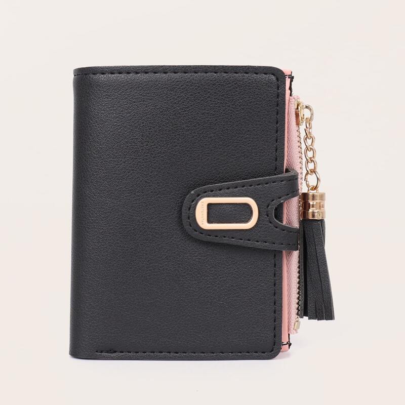 

Tassel Decor Purse With Card Holder, Black