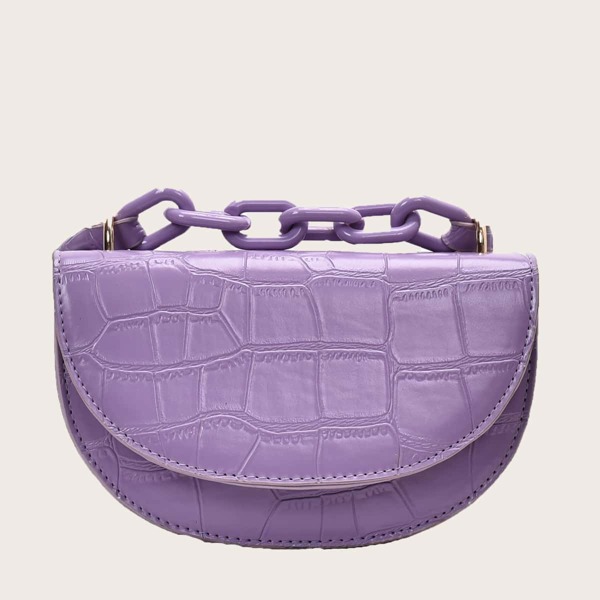 

Mini Croc Embossed Flap Crossbody Bag, Purple