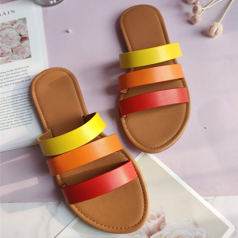 

Open Toe Colorblock Slippers, Multicolor